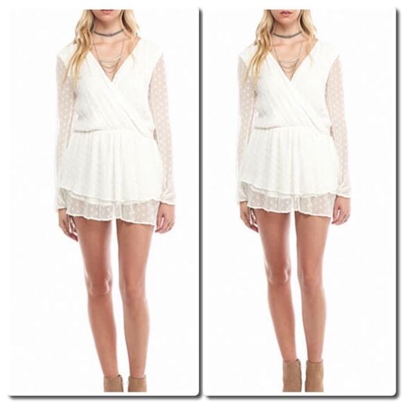 Free People Mini Dress White Swiss Dot Graduation Bridal Shower Birthday Party - Picture 1 of 7